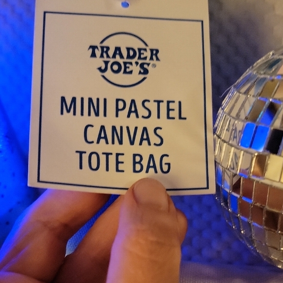 NWT Trader Joe's Micro Canvas Tote Bag with Light Blue Accents - Picture 3 of 3